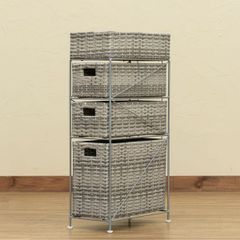 【完成品でお届けです！】　収納ラック　ラタン調　すき間ラック　幅20cm　洗面台　洗面所　脱衣所　ランジェリー　タオル　靴下　チェスト　ハンカチ　グレー(GY)　TME-07GY★(2)ラタン調すき間ラック幅20cm GY