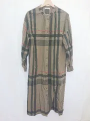 ◇ ⊂ BLUCIELO（ブルチェーロ チェック ゆったり 長袖 ロング ワンピース サイズF ブラック ブラウン レディース E  【1411070008572】