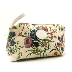 希少】GUCCI フローラ ポーチ 希少 花柄 ホワイト バンブータッセル 