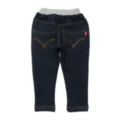 韓国子供服 裏起毛コットンデニムカジュアルパンツ リラックス イージーパンツ キッズボトムス ウエストゴム ネイビー