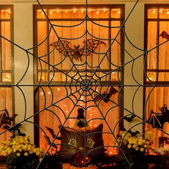YUNAI 黒 蜘蛛の巣 クモの巣 ハロウィン飾り リアル感 怖い ハロウィーン おもちゃ お化け屋敷 部屋 屋外 庭 玄関 学園祭 バー ホラーグッズ 仮装パーティー 壁 装飾 舞台の飾り ハロウィン用 (3.2m黒蜘蛛の巣） 1