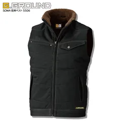 防寒着 防寒ベスト 桑和 5506 ブラック メンズ 秋冬 綿100％ 作業着 作業服 防寒服 暖かい ベスト アウター 防寒 綿素材 起毛 衿ボア 釣り アウトドア キャンプ 山登り 登山 SOWA G.GROUND 『M-LL』