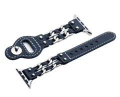 【数量限定】MaKTech レザーバンド、2列カウボーイチェーンスタイルベルト、Apple Watch 10/9/Ultra 2/SE/8/7[2024]に対応 (42mm/41/40mm青)