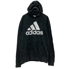 adidas プリントスウェット パーカー M ブラック アディダス スポーツ プルオーバー 裏起毛 古着卸 アメリカ仕入 a702-7537