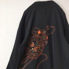 Used＊黒羽織 絵羽織 着物 ガウン 和コーデ 正絹