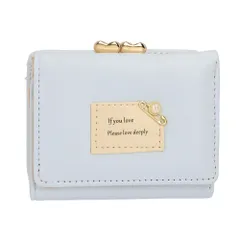 ☆ ライトブルー ☆ ミニ財布 kq17 二つ折り財布 レディース がま口 ミニ財布 二つ折り 小銭入れ ミニウォレット 小さい 財布 ウォレット 合成革 おしゃれ かわいい 女性用 安全ピン パール ブラック ブルー ピンク パープル