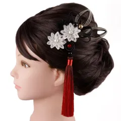 髪飾り 成人式 水引 赤 ゴールド 振袖 前撮り 袴 花 白 黒 房 組紐 大きい 小さい 2点セット 着物 和装 かんざし Uピン 大人 No.9-5614