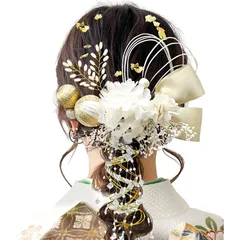 [JZOON] 髪飾り 9色展開 成人式 髪飾り ドライフラワー 袴 卒業式 和装 結婚式 振袖 プリザーブドフラワー 金箔 紐アレンジ 水引 和玉 白 A1601