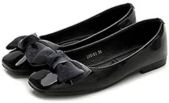 Puchihapi(プチハピ) 大きめ リボン 付き パンプス 歩きやすい ローヒール ふんわり クッション レディース( ブラック,  24.0 cm)