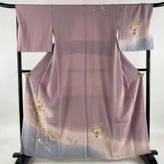 最高の 訪問着 着物 袷 手描き友禅 作家物 淡黄ベージュ 裄69 L 中古