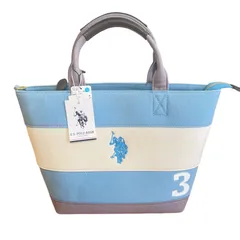【U.S. POLO ASSN.】 ユーエスポロアッスン　キャンバス　ボーダー　トートバッグ　USPA-2615 ブルー　水色