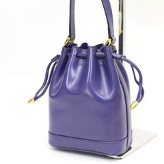 IS632)【美品】CELINE セリーヌ ドローストリング ミニバッグ ショルダーバッグ 巾着 ゴールド金具 斜め掛け レザー 紫 パープル