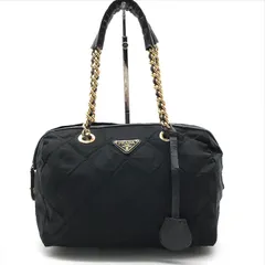 良品 PRADA プラダ ナイロン テスート 三角ロゴ キルティング サフィアーノ レザー ミニ ボストン バッグ 鞄 かばん ブラック k6261