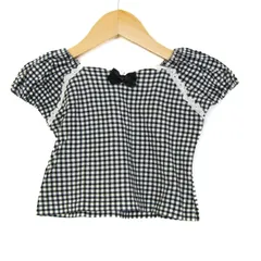 メゾピアノ ブラウス シャツ トップス 半袖 ギンガムチェック柄 日本製 キッズ 女の子用 110サイズ 黒×白 Mezzo Piano 【中古】