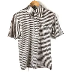 ラコステ CHEMISE LACOSTE シャツ 半袖 柄模様 胸ポケット ワンポイントワッペン ブラウン系 944145