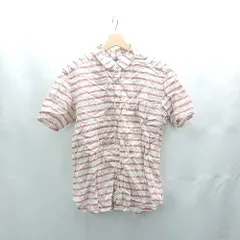 ◇ ⊂ UNITED ARROWS ユナイテッドアローズ ボーダー柄 半袖 シャツ サイズM レッド系 メンズ E  【1503060034149】