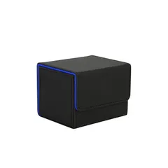 Venssu デッキケース トレカケース ストレージボックス 横入れ マグネット PU レザー 120枚「 遊戯王 ポケモン デュエマ 各種 カードゲーム に使用可能 」スリーブ対応 Sサイズ (黒（内装青）) 0