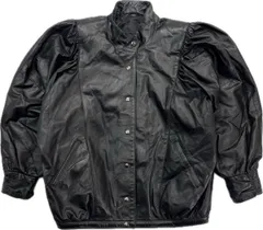 WHITE BEAR ☆ 牛革 レザージャケット スナップボタン バルーン シルエット ブルゾン レディース ブラック M 古着 ホワイトベア■D297