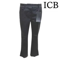 ICB レディース クロップドパンツ　ストレッチ　スティックパンツ  黒 ブラック 無地 9号 美品 上質 春夏 オフィス 通勤 きれいめ 人気