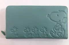 【中古】財布・パスケース スヌーピー(エメラルドグリーン) スマホが入る本牛革多機能財布 「PEANUTS(SNOOPY)」