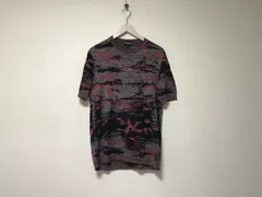 本物エンポリオアルマーニEMPORIOARMANIコットンモダール柄ニット半袖Tシャツメンズサーフアメカジミリタリーストリートスケーターワークビジネススーツモードゴルフドレスバイカー黒ブラック赤レッドMイタリア製