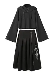 【特価】[Ｍｉｎｅｓａｍ] 中華風 パーカー レディース フード付き 2点セット トップス + スカート チャイナ服 おしゃれ 春秋