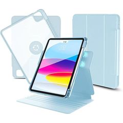 [DJ24000080] iPad Air 10.9ケース(2022-第5世代 / 2020-第4世代), iPad Pro 11ケース(第4世代 / 第3世代 / 第2世 / 第1世) 360度回転 マグネットス吸着式 折りたたみ 薄型ケース (ブルー)