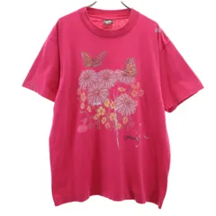 FRUIT OF THE LOOM BEST フルーツオブザルーム ベスト 90s USA製 オールド 花 蝶々 半袖 Tシャツ L ピンク シングルステッチ ユニセックス メンズ 古着