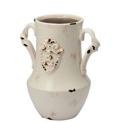 ハンドル付きフラワーベース　陶器　アンティーク風　フレンチ　花瓶　造花用