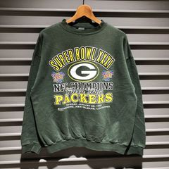 アメリカ製 90's LOGO7 NFL Green Bay Packers グリーンベイ パッカーズ スーパーボウル プリント スウェット シャツ トレーナー プルオーバー 長袖 サイズ：メンズL ディープグリーン Made in U.S.A【PI】