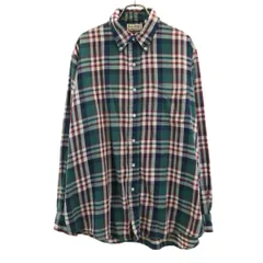 L.L.Bean エルエルビーン 80s ヴィンテージ チェック柄 長袖 ボタンダウンシャツ L グリーン アウトドア メンズ 古着