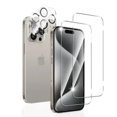 Freeluck iPhone 15 Pro Max ガラスフィルム【4枚セット】 iPhone 15Pro Maxフィルム2枚 + iPhone15ProMax カメラ保護 2枚 iPhone15プロマックス 保護フィルム 強化ガラス 旭硝子製 全面保護 ア