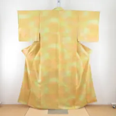 色無地 ぼかし色無地 黄色x黄緑 地紋入り 梅模様 広衿 絹 仕立て上がり 身丈156cm