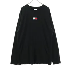 美品 TOMMY JEANS トミージーンズ ワンポイントロゴ 長袖 Tシャツ M ブラック ロンＴ メンズ 古着