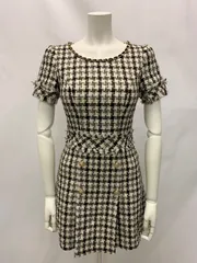 1067 an アン　Andy アンディ　キャバクラ　ドレス　ツイードラメ　ゴールドチェーン　チェック　プリーツ　タイト　ミニ　キャバドレス　XS