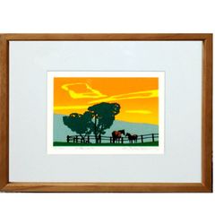 ☆藤倉英幸☆「白い花の咲く丘」シルクスクリーン 三三サイズ