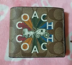 極美品　コーチ　財布　小銭入れ　カードケース　レインボー　PVCレザー　茶色 COACH コーチ ☆COACH☆ ジップ カードケース レインボー シグネチャー