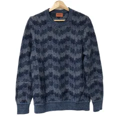 Missoni メンズ サマーセーター ロングVネック サマーニット サマーセーター メンズ 男性 麻混 縄柄 Vネック