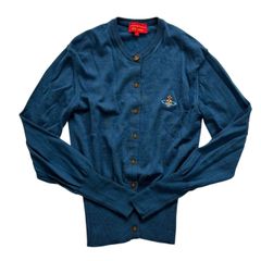 Vivienne Westwood ヴィヴィアン・ウエストウッド カーディガン 青 ウール ボタン ワンポイント レディース Sサイズ