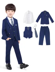 140_ネイビー [SIAFEI] フォーマルスーツ 子供 男の子 入園式 入学式 卒業式 発表会 七五三 結婚式 5点セット キッズ ボーイズ 110 120 130 140 150 160 170 無地 長袖 ネイビー 140