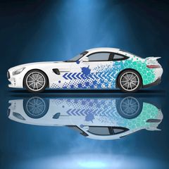 サイバーパンクのハニカムカーシール - 白いスポーツカー用の防水、剥がれにくいPVCビニルラップ、全体デザインの幾何学パターン、カスタマイズや個性化に最適、個別のカーシール | 未来的なカーデザイン | 耐久性のあるカーシール、カーデコレーション