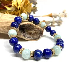 ラピスラズリ&ビルマ翡翠 パワーストーン ブレスレット 天然石ブレス (ゴールド)　10mm　メンズ・レディース 仕事運 人間関係 お守り  ☆