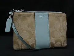 ■美品■ COACH コーチ シグネチャー キャンバス×レザー ポーチ マルチケース 小物入れ ブラウン系×ライトブルー系 DI6645