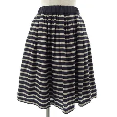 ペイトンプレイス PEYTON PLACE スカート ひざ丈 フレアー ボーダー ネイビー 紺 ベージュ M