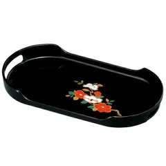 紀州塗り お盆 トレー 12寸 37cm幅 コーヒートレー 黒 さざんか 和風 和室 おしゃれ トレイ おぼん 日本製