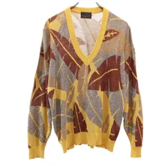 サンタフェ 総柄 長袖 Vネック セーター 38/2 ブラウン系 santa fe ニット メンズ 古着 【240317】