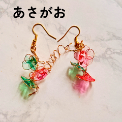 あさがおピアス ディップアート ハンドメイド｜夏の朝を閉じ込めた透明アクセサリー　　☘️イヤリングへの変更も可能です。ご希望の方はご購入前にコメントにてお知らせください☘️