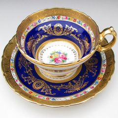 コウルドン 藍地金彩花綱文 カップ＆ソーサー アンティーク 1905年 (b)