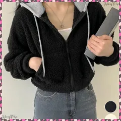 送料無料 暖かいボアパーカー ジップアップブルゾン 韓国風 ふわふわフーディ ショート丈パーカー レディース クロップド 厚手フリースジャケットもこもこ ライトアウター軽量 フリースパーカー秋 厚地ボアトップス秋 温かいボアブルゾン