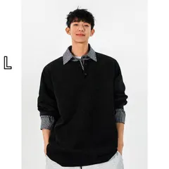 [L]メンズ用 フェイク ツーピース チェック柄 シャツ カラー スウェットシャツ ハイエンド アメリカン クリーン フィット レイ ヘンリー